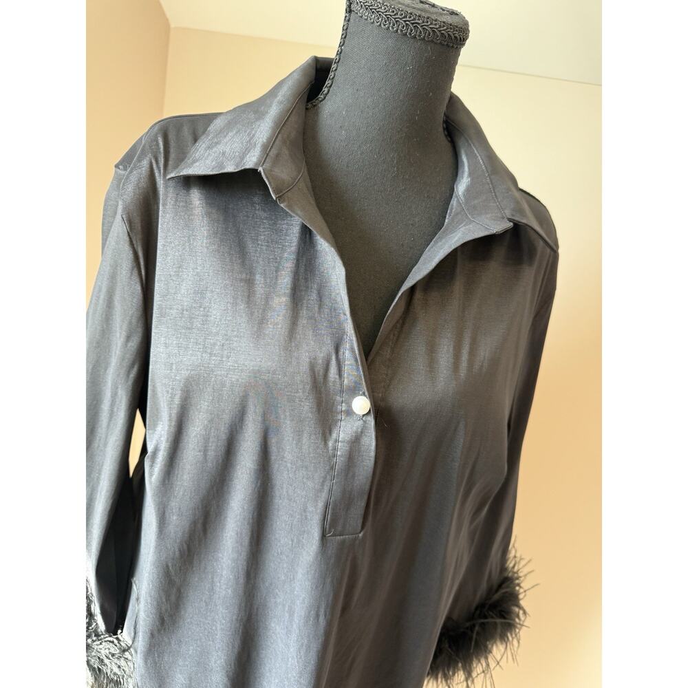 Preston & York Black Sheath Dress w/ Feather Accents Size 16 - Picture 3 of 8